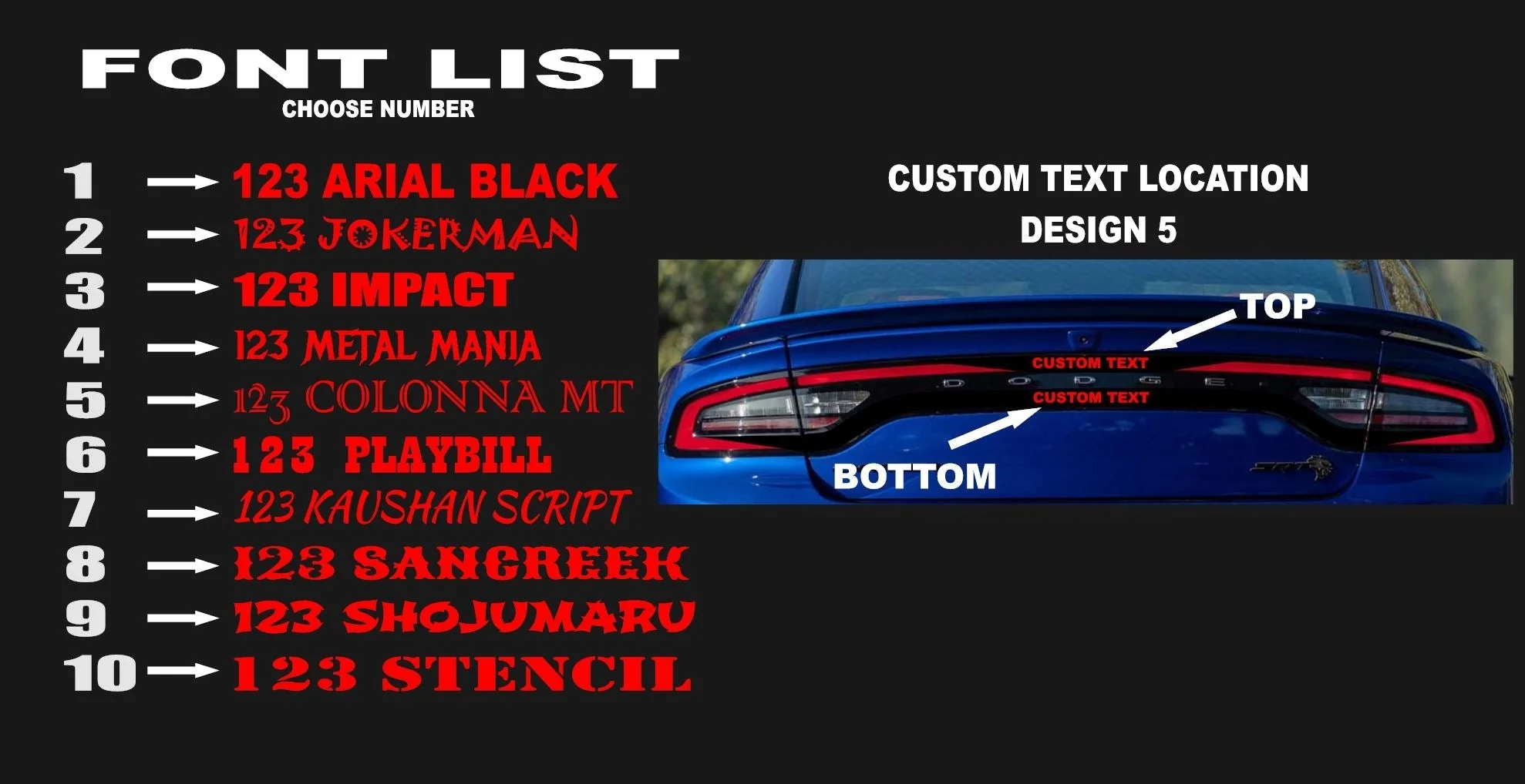 15-23 Dodge Charger Taillight Decal Design 5 - Image 4