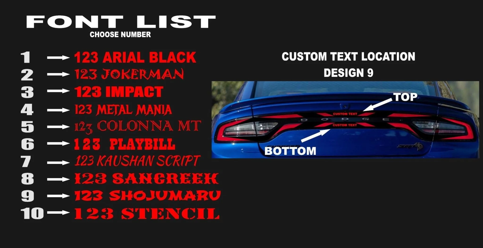 15-23 Dodge Charger Taillight Decal Design 9 - Image 4