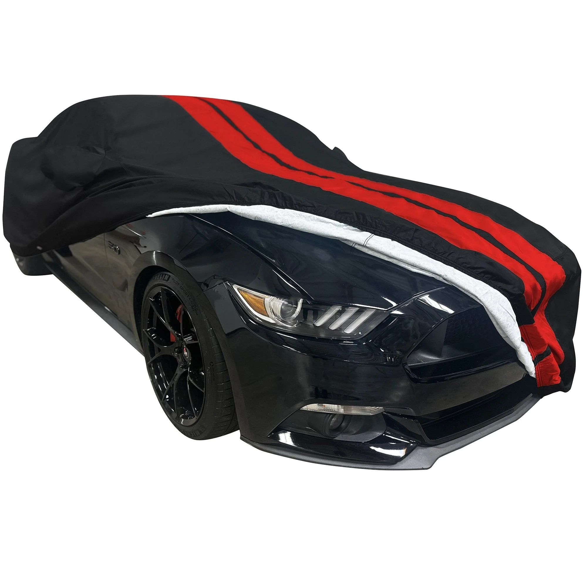 2005-2024 Ford Mustang Ultraguard Plus Car Cover - 300D Indoor/Outdoor Protection - Black with Red Stripes - Image 2