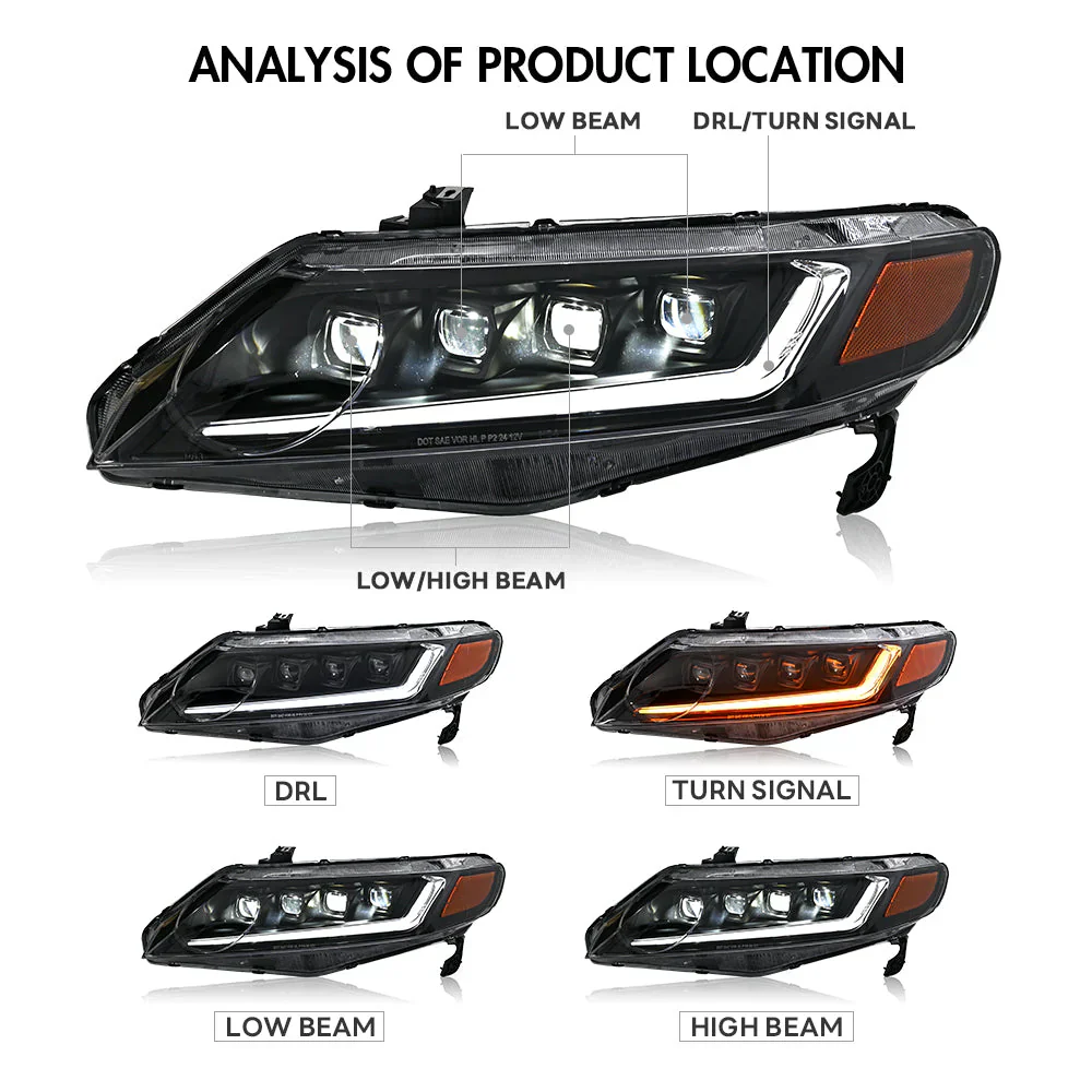 2006-2011 Honda Civic 4 Door 8th Gen Headlights - Image 3