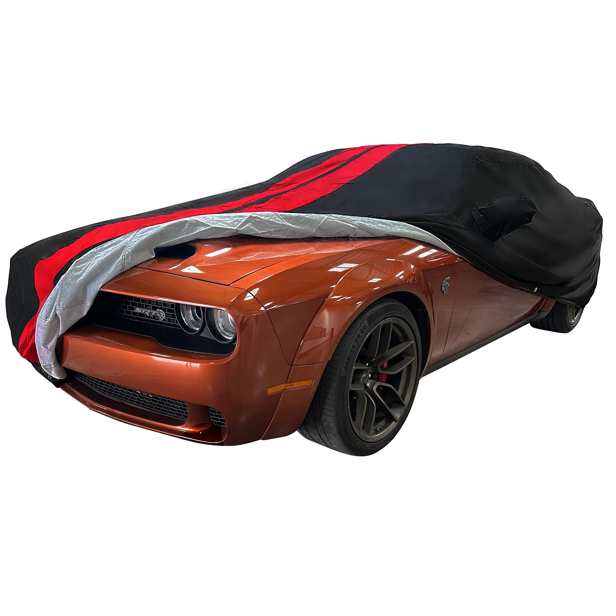 2008-2023 Dodge Challenger Ultraguard Plus Car Cover - 300D Indoor/Outdoor Protection - Black with Red Stripes - Image 2