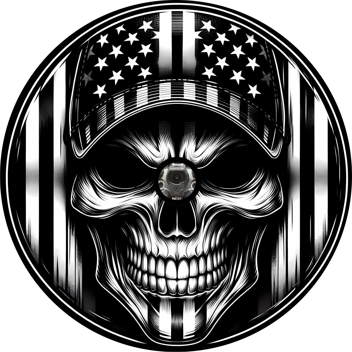 American Flag Skull Spare Tire Cover for Jeep, Bronco, RV, Camper, Trailer, & More - Image 2