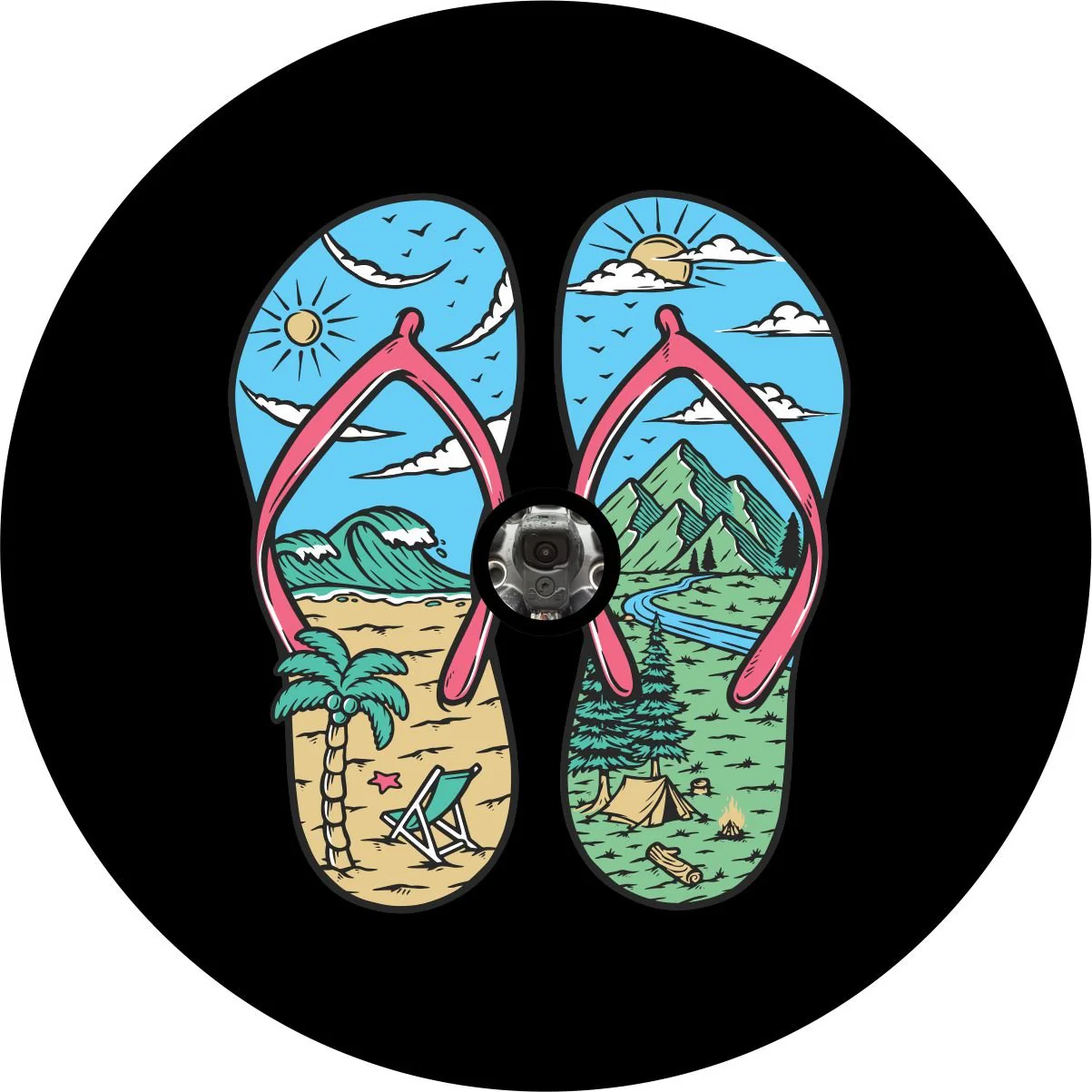Beach and Mountain Flip Flop Spare Tire Cover for Jeep, Bronco, RV, Camper, & More - Image 2