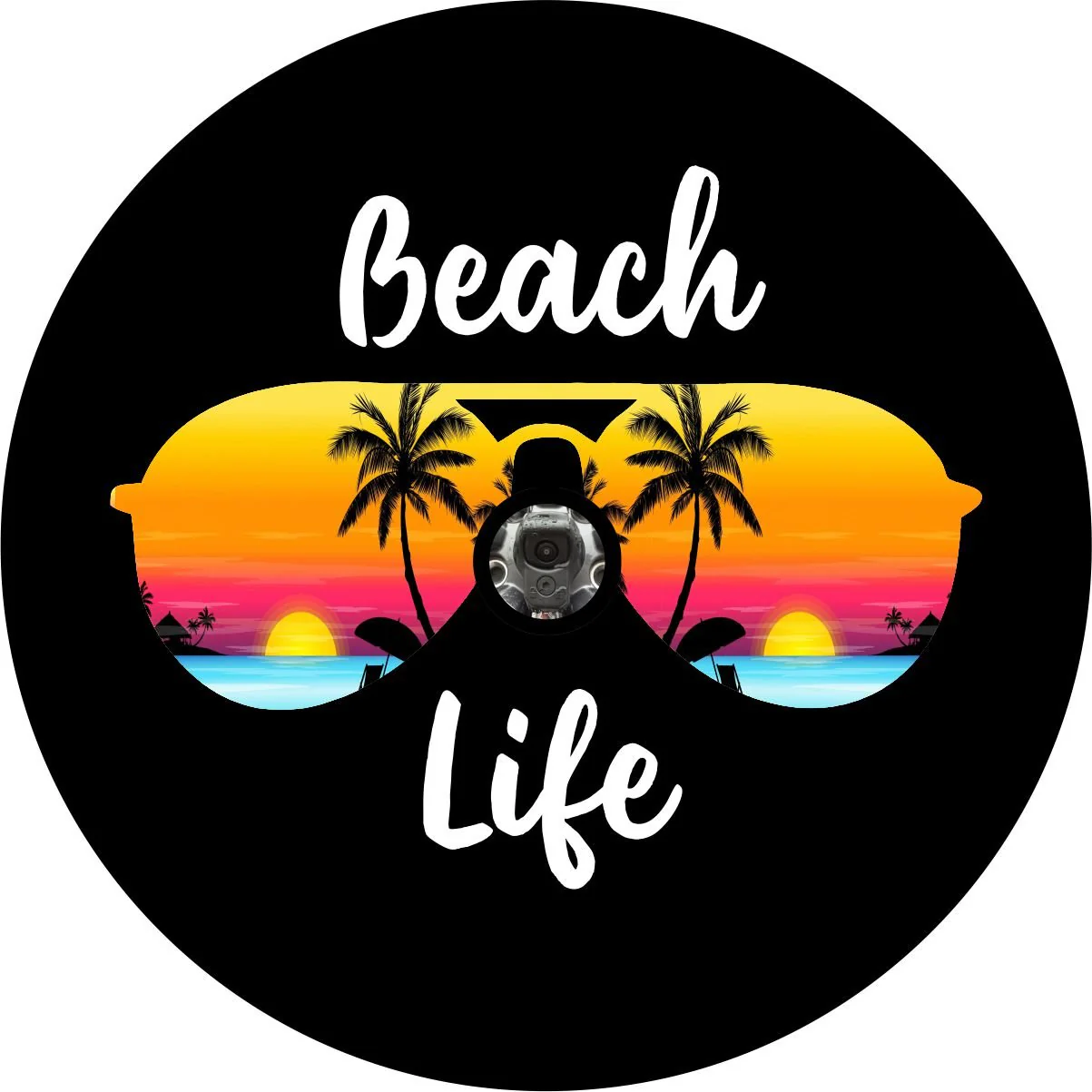 Beach Life Sunglasses Sunset Tropical Spare Tire Cover for Jeep, Bronco, RV & More - Image 2