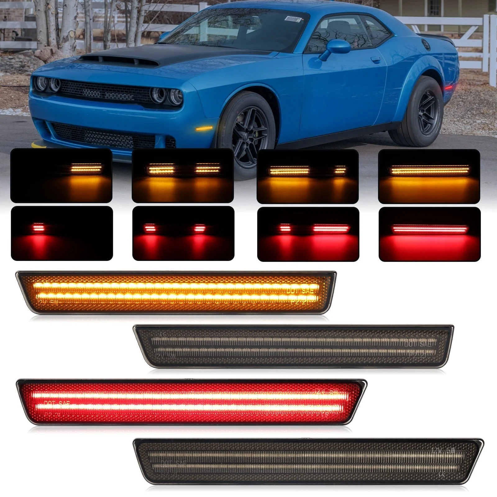 CHALLENGER 15-23 FRONT/REAR DYNAMIC SMOKED LED SIDE MARKERS - Image 5
