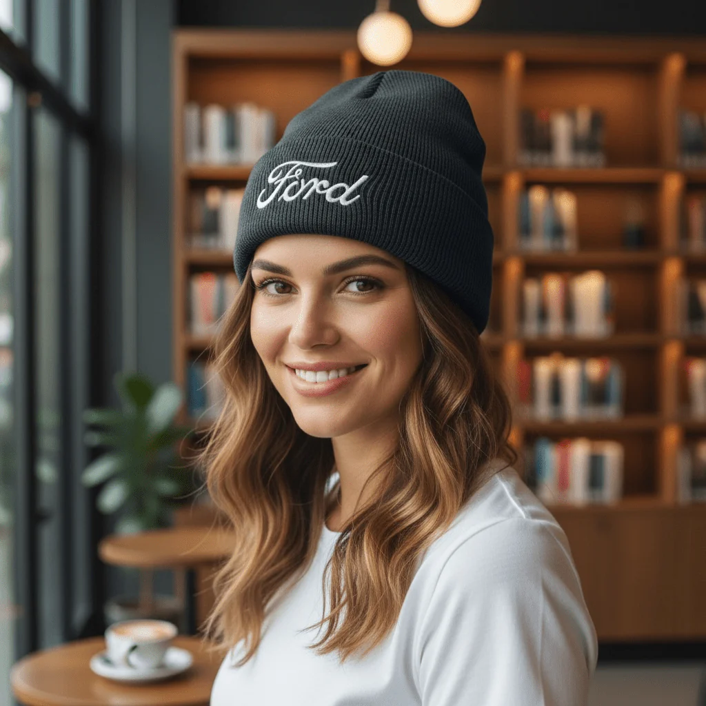 Hat - Ford Script Knit- Navy - Image 2