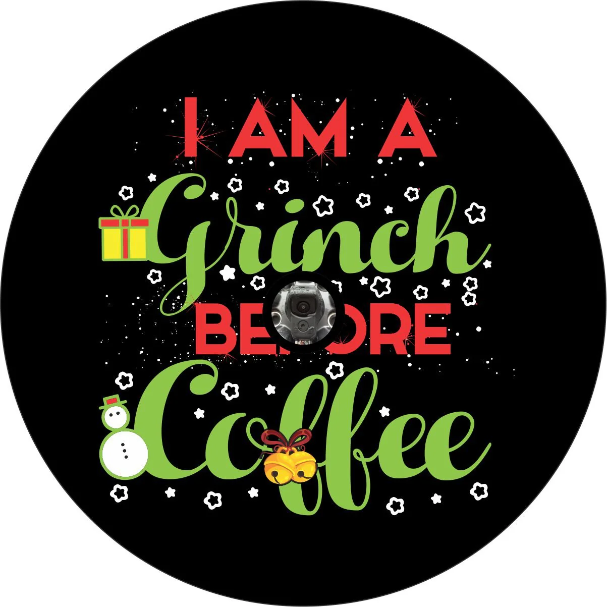 I Am A Grinch Before Coffee | Camper, RV, Jeep, Bronco Spare Tire Cover - Image 2