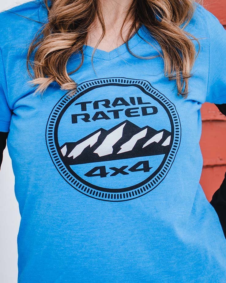 Ladies V-Neck - Jeep® Trail Rated - Heather Aqua Blue - Image 3