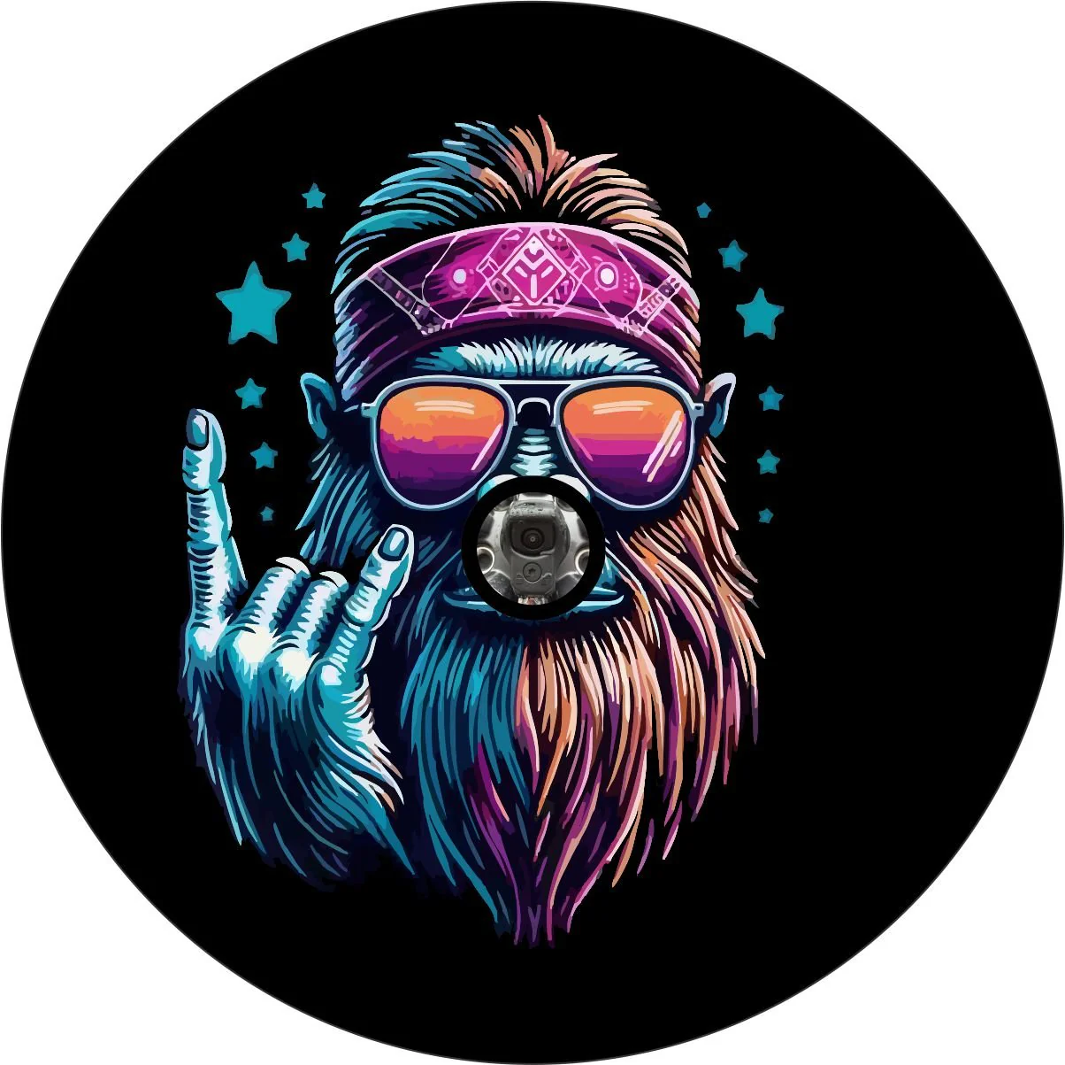 Sasquatch Rock On Hippie Bigfoot Spare Tire Cover for Broncos, RVs, Jeeps, Campers, Motorcoach, and More - Image 2