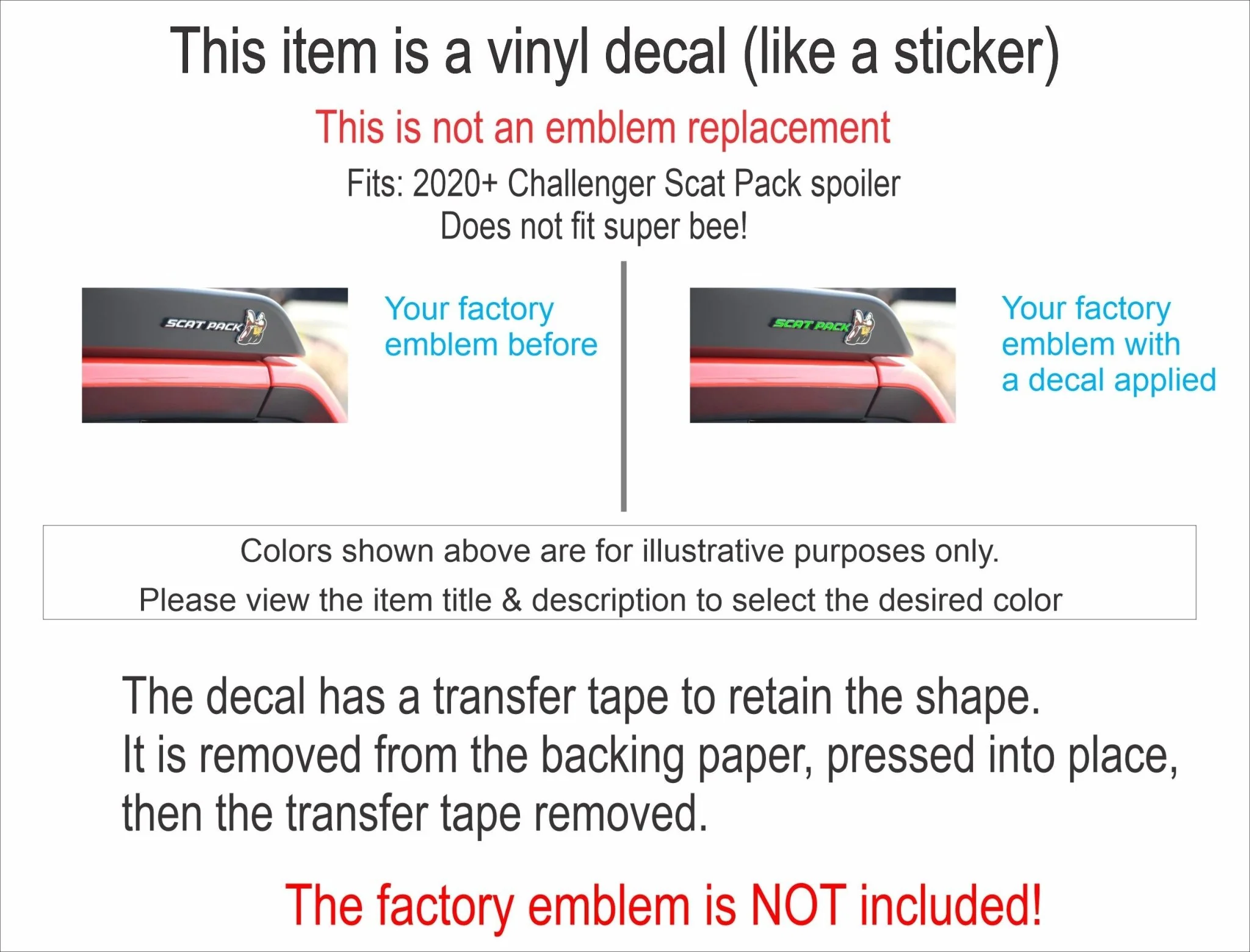 SCAT PACK Spoiler Emblem Overlay Decal Sticker - 2020-2022 Challenger Scat Pack - Image 4