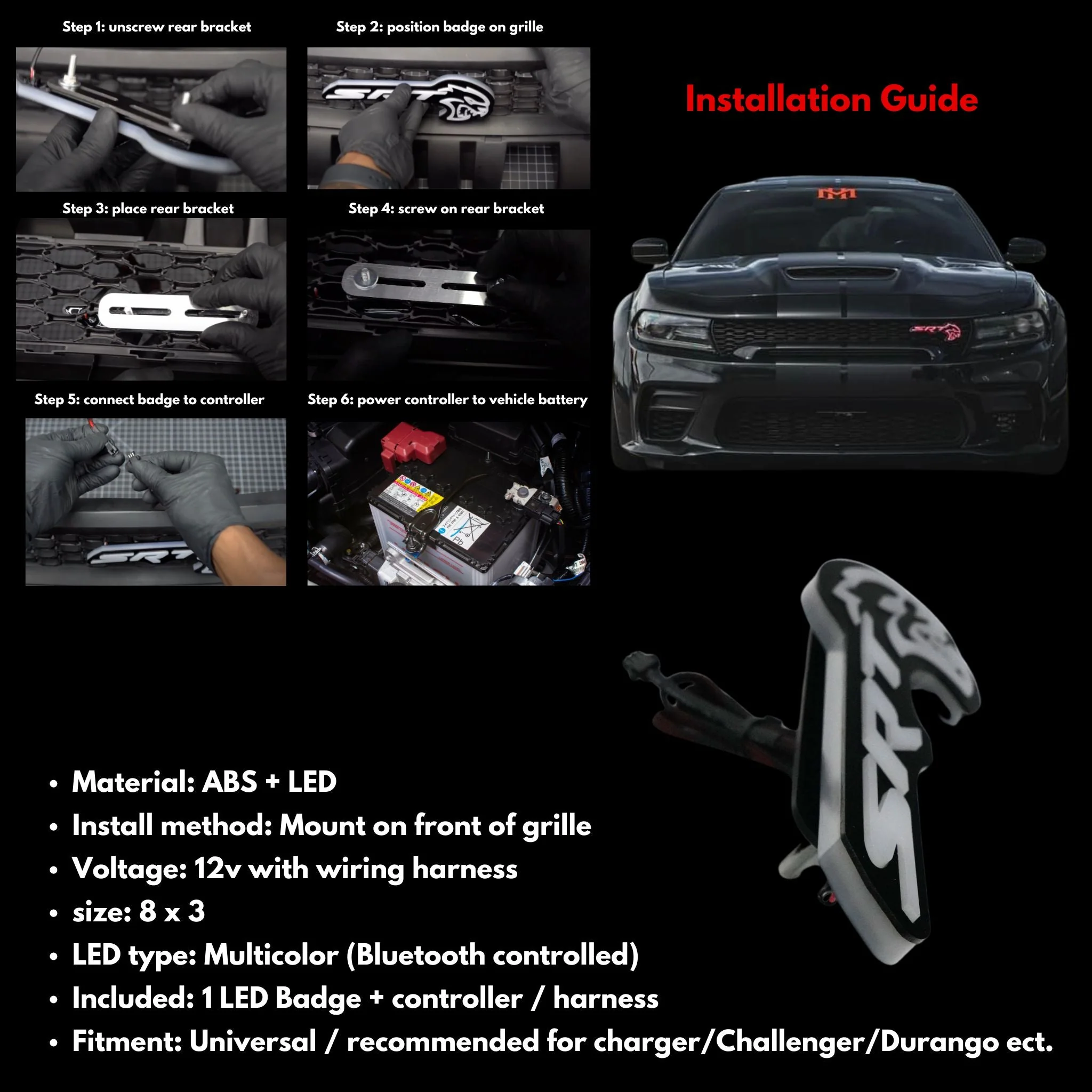 SRT Hellcat LED Emblem Badge: (Multicolor) - Image 12