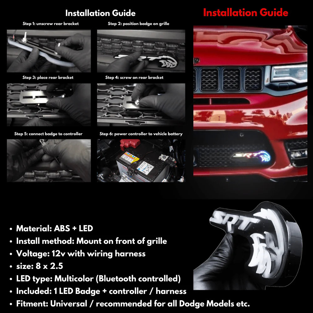 SRT Trackhawk Hellhawk LED Emblem: (Multicolor Flow) - Image 7