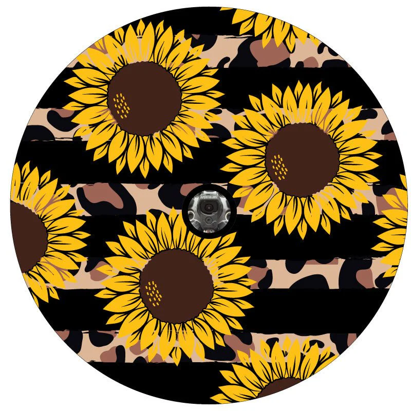 Sunflowers & Cheetah/Leopard Animal Print Stripes Spare Tire Cover - Image 3