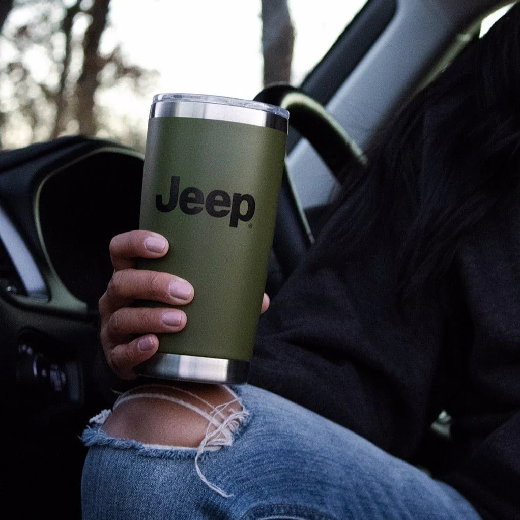 Travel Mug - Jeep® Text and Grill Powder Coated - Jeep Green - Image 3