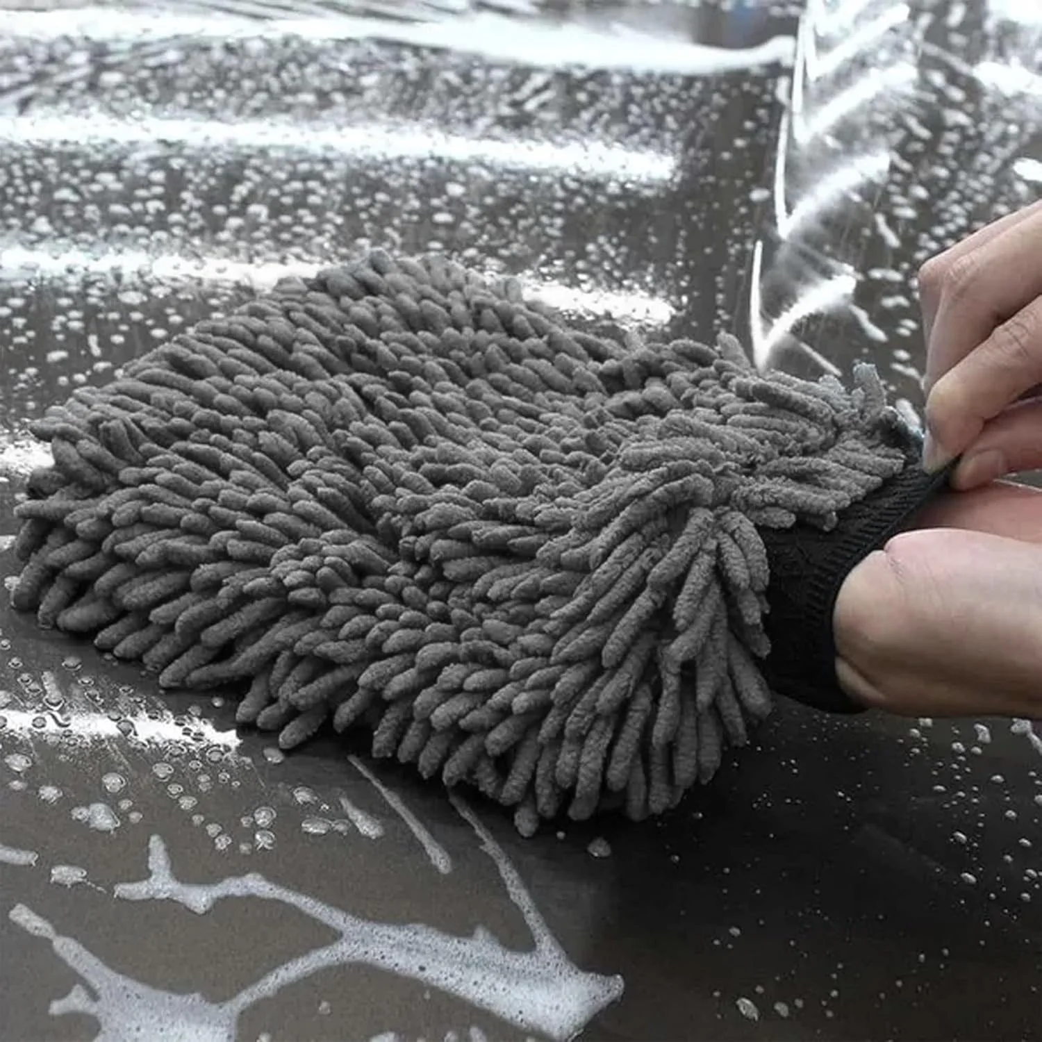 WASH&WHIPS Chenille Premium Scratch-Free Microfiber Lint-Free Blue Wash Mitt 8" x 10"in & Black Pitstop Particle Interceptor - Image 9