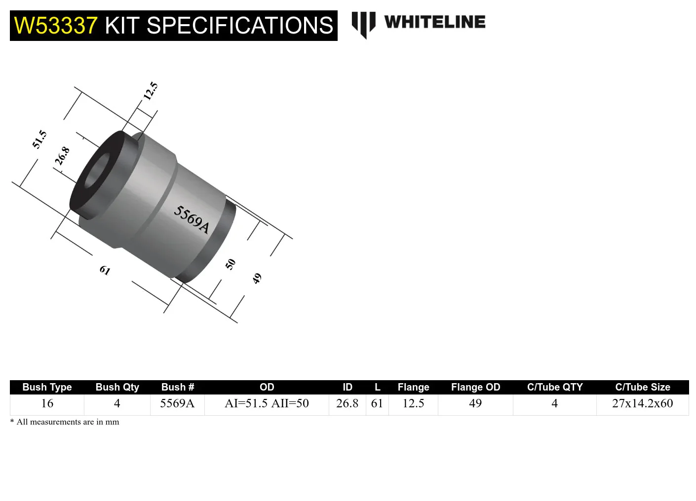 Whiteline Front Upper Control Arm Inner Bushings 2005-2010 Challenger/Charger - Image 4
